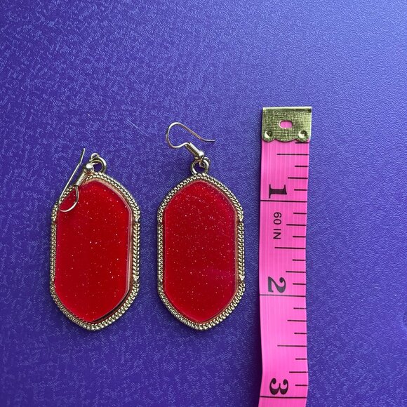 3/$12. Red and Gold Tone Sparkle Dangle Earrings - Picture 3 of 3
